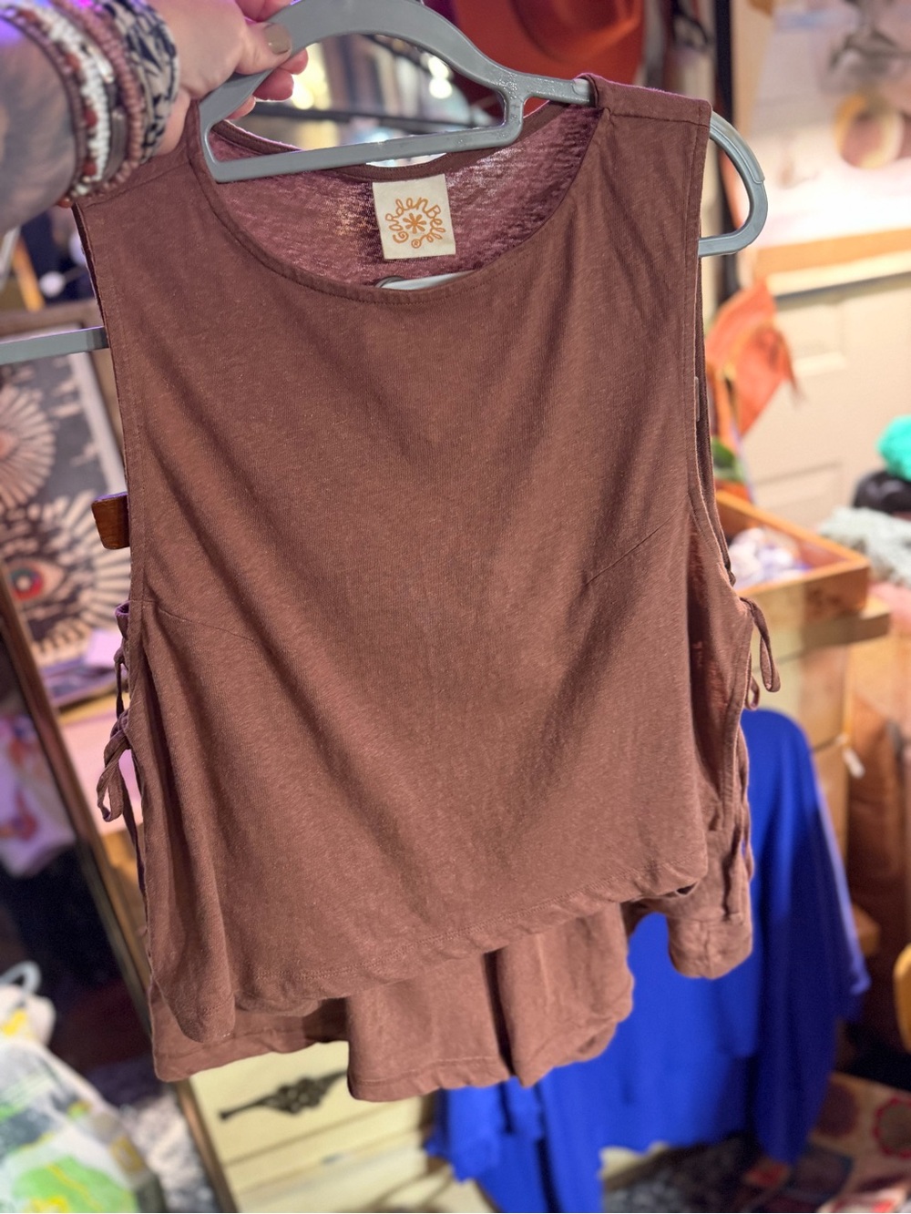 Gardenbelle Set —- Sleeveless Brown Tank Top with Tie Detail and Shorts
